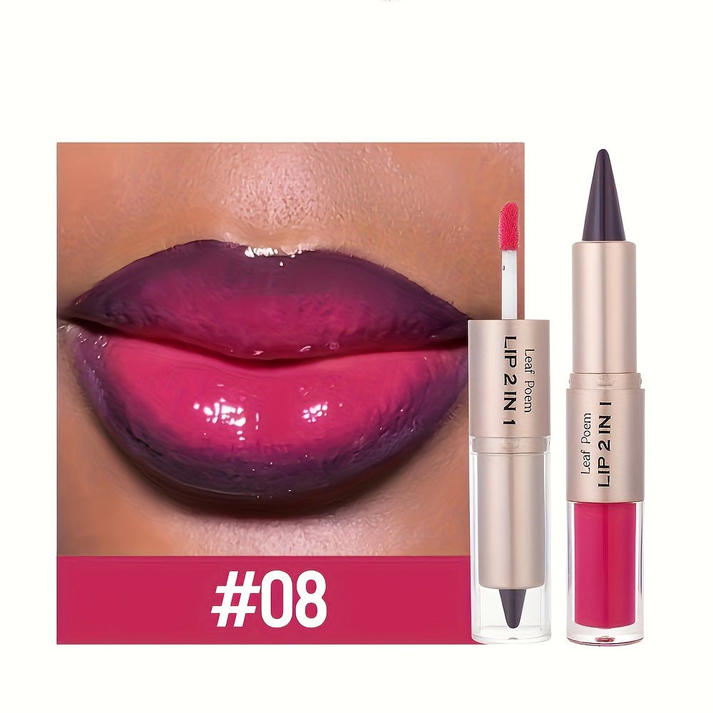 2 - in - 1 Lip Liner & Gloss Dual - Ended Lip Makeup - Matte & Glossy Lip Pencil with Mirror - like Lip Gloss - Long - Lasting Lip Liner & Glossy Finish - All - in - One Lip Cream - Dual - Ended Beauty Stick with Clear Cap - Perfect Gift for - U&MORE