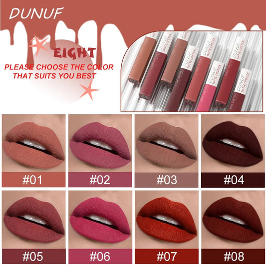 8pcs Matte Lip Gloss Set Long - Lasting Moisturizing Non - Stick Rich Pigmentation for All Skin Types Mixed Color Palette - U&MORE