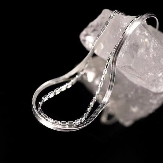 925 Silver - Plated Flat Snake Chain Double - Layer Bracelet For Women - U&MORE