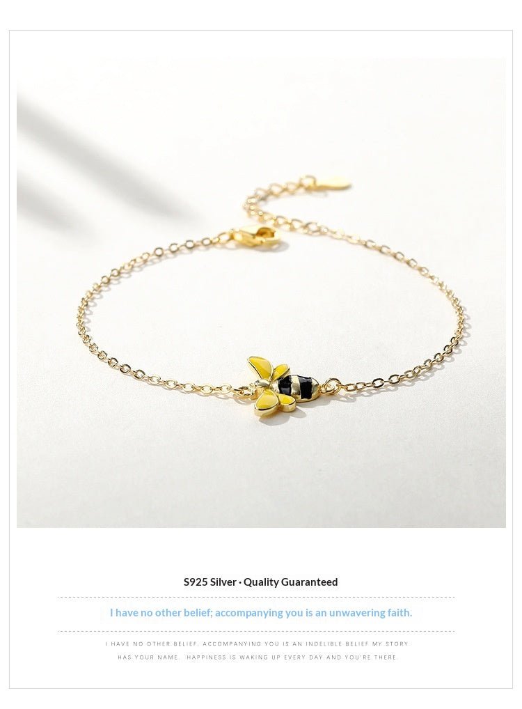 S925 Sterling Silver Tiny Bee Fashionable And Personalized Animal Bracelet Minimalist Design - U&MORE