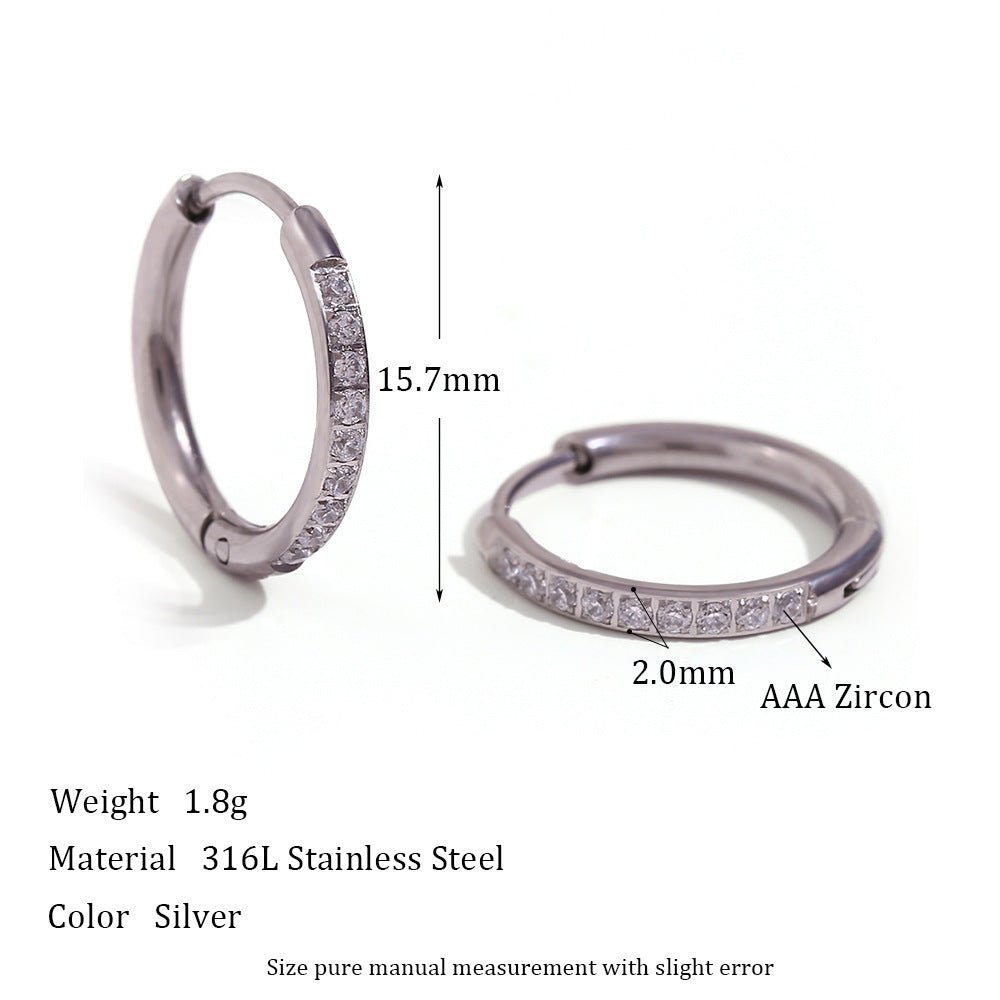 Women's Fashion Titanium Steel Rounded Edge Zircon Earrings - U&MORE