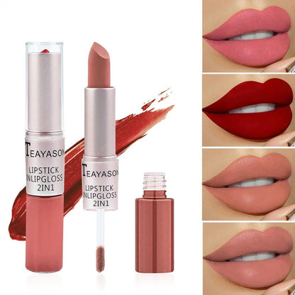 1PC Pink Lipstick Sexy Lip Gloss 2 in 1 Lip Tint Waterproof Long - Lasting Moisture Red Lip Matte Lipstick MakeUp for Women - U&MORE