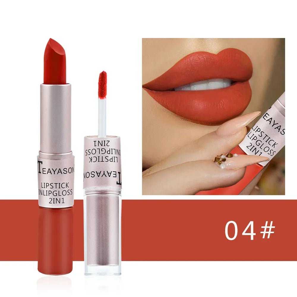 1PC Pink Lipstick Sexy Lip Gloss 2 in 1 Lip Tint Waterproof Long - Lasting Moisture Red Lip Matte Lipstick MakeUp for Women - U&MORE