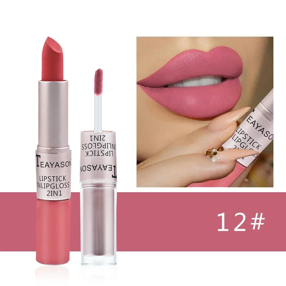 1PC Pink Lipstick Sexy Lip Gloss 2 in 1 Lip Tint Waterproof Long - Lasting Moisture Red Lip Matte Lipstick MakeUp for Women - U&MORE