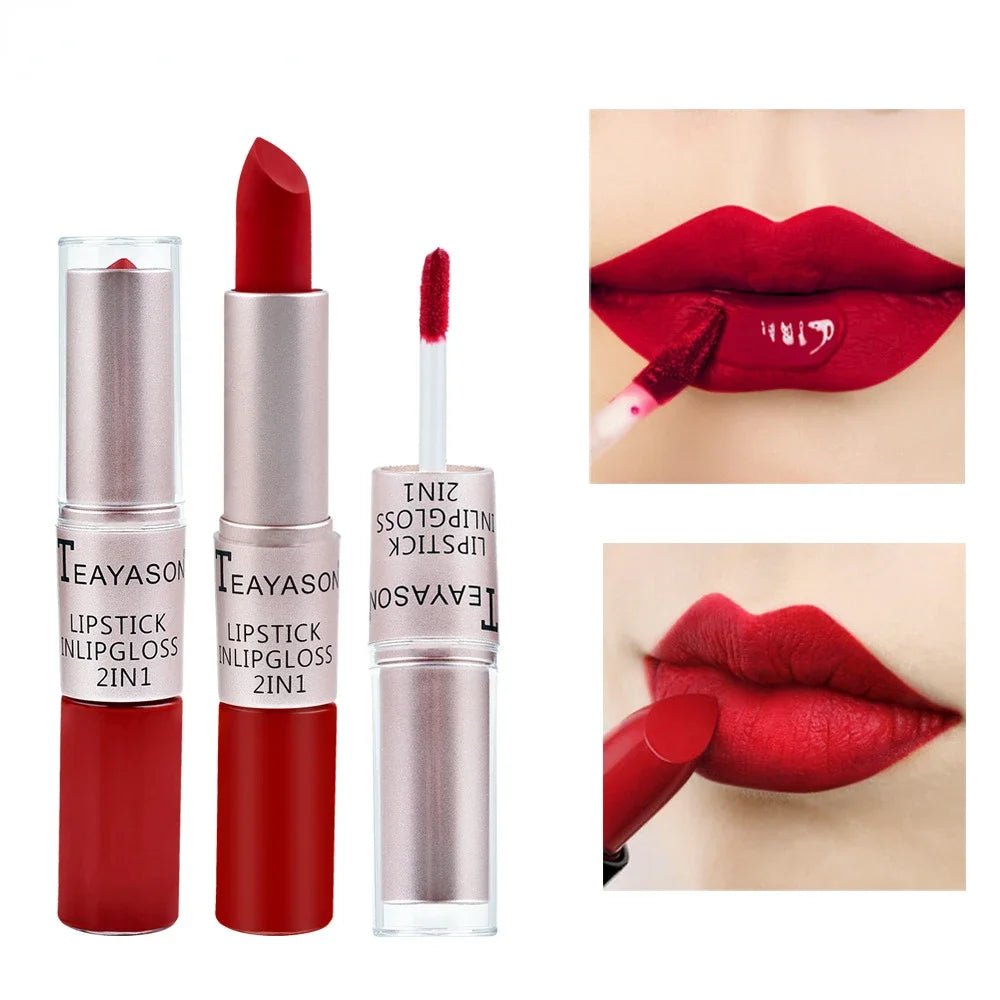 1PC Pink Lipstick Sexy Lip Gloss 2 in 1 Lip Tint Waterproof Long - Lasting Moisture Red Lip Matte Lipstick MakeUp for Women - U&MORE