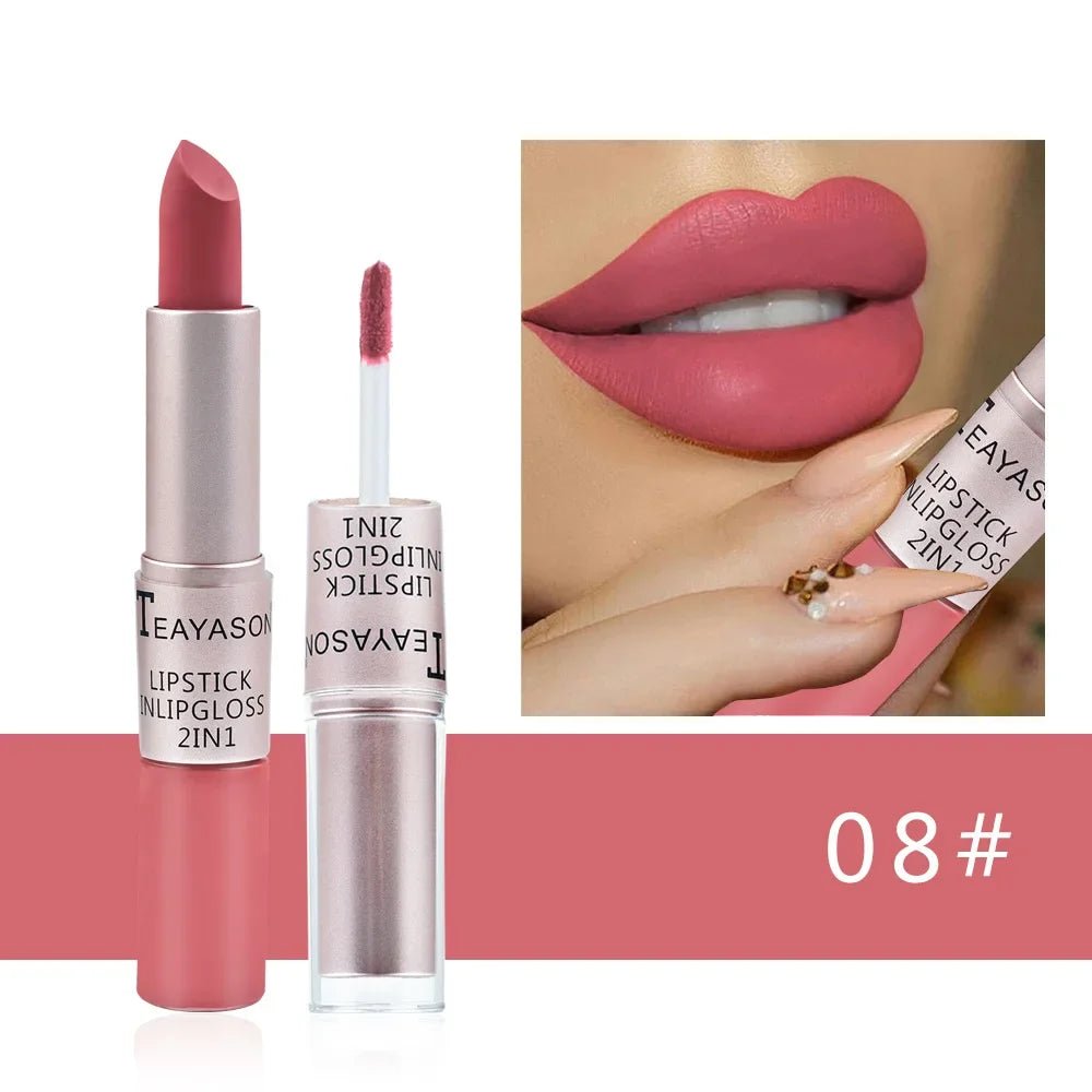 1PC Pink Lipstick Sexy Lip Gloss 2 in 1 Lip Tint Waterproof Long - Lasting Moisture Red Lip Matte Lipstick MakeUp for Women - U&MORE