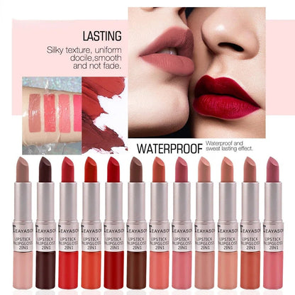 1PC Pink Lipstick Sexy Lip Gloss 2 in 1 Lip Tint Waterproof Long - Lasting Moisture Red Lip Matte Lipstick MakeUp for Women - U&MORE