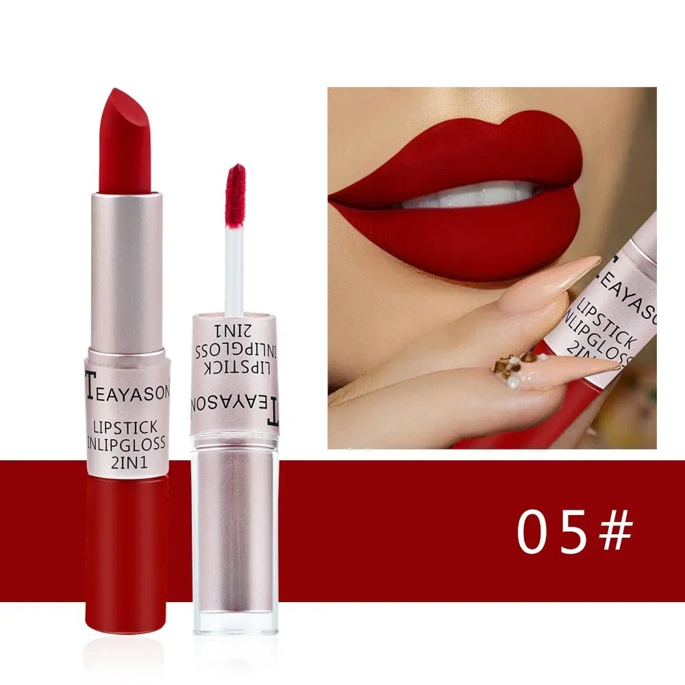 1PC Pink Lipstick Sexy Lip Gloss 2 in 1 Lip Tint Waterproof Long - Lasting Moisture Red Lip Matte Lipstick MakeUp for Women - U&MORE