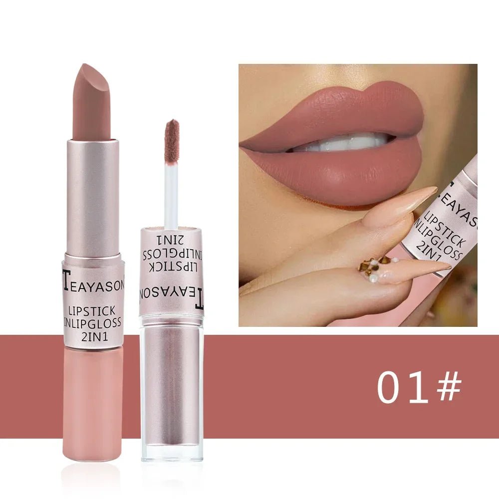 1PC Pink Lipstick Sexy Lip Gloss 2 in 1 Lip Tint Waterproof Long - Lasting Moisture Red Lip Matte Lipstick MakeUp for Women - U&MORE