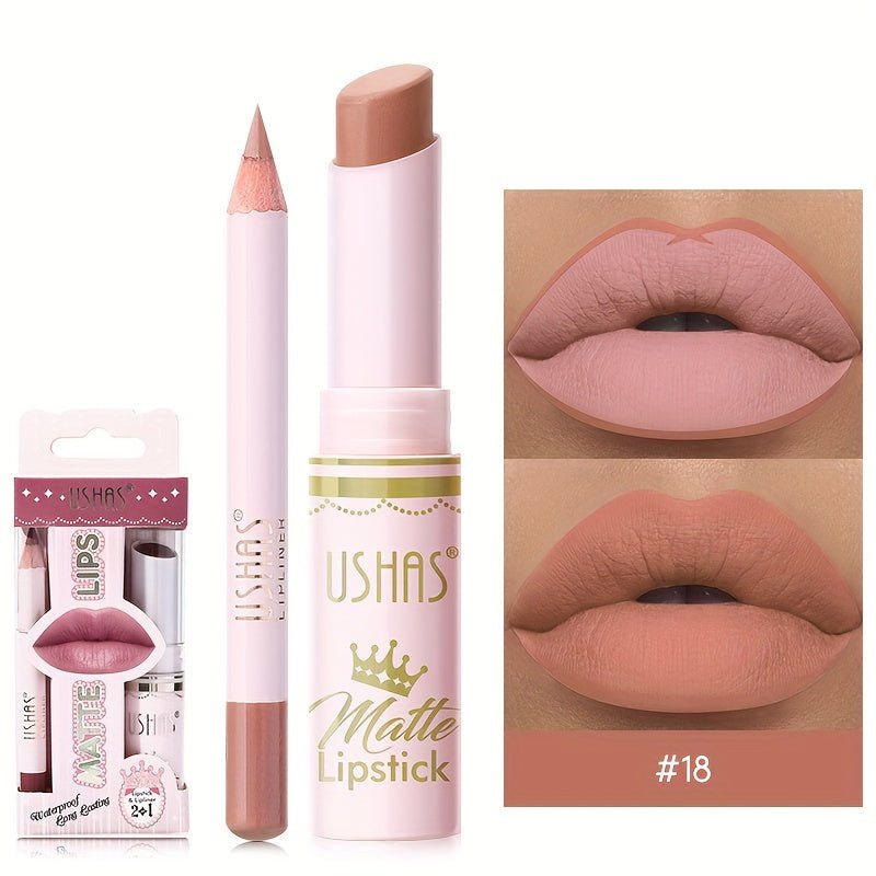 1set, 6 Color Matte Lipstick Lip Balm Liquid + Lip Liner Set, Velvet Nude Lip Gloss, Lip Care - U&MORE