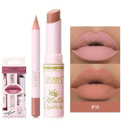 1set, 6 Color Matte Lipstick Lip Balm Liquid + Lip Liner Set, Velvet Nude Lip Gloss, Lip Care - U&MORE