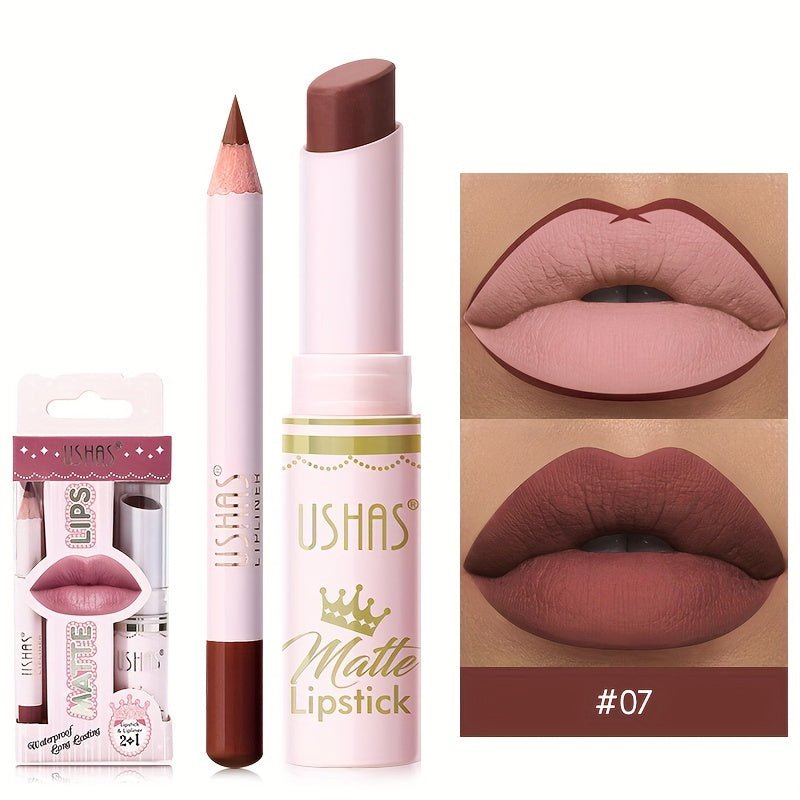 1set, 6 Color Matte Lipstick Lip Balm Liquid + Lip Liner Set, Velvet Nude Lip Gloss, Lip Care - U&MORE