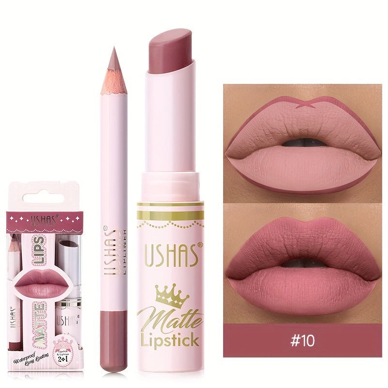 1set, 6 Color Matte Lipstick Lip Balm Liquid + Lip Liner Set, Velvet Nude Lip Gloss, Lip Care - U&MORE