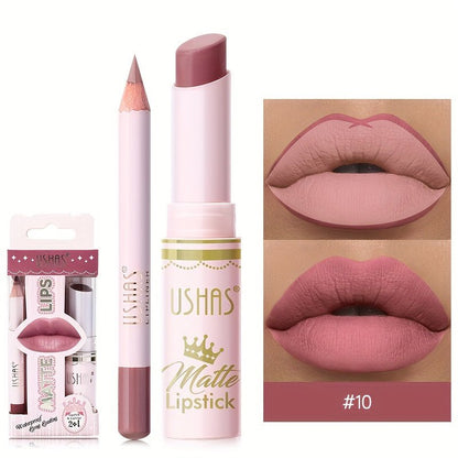 1set, 6 Color Matte Lipstick Lip Balm Liquid + Lip Liner Set, Velvet Nude Lip Gloss, Lip Care - U&MORE