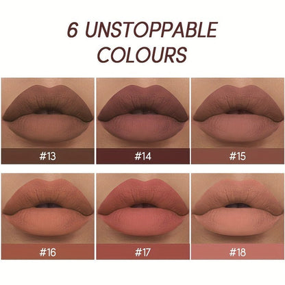 1set, 6 Color Matte Lipstick Lip Balm Liquid + Lip Liner Set, Velvet Nude Lip Gloss, Lip Care - U&MORE