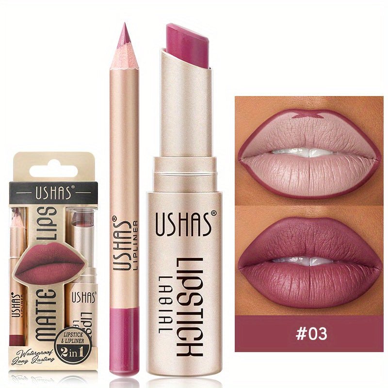 1set, 6 Color Matte Lipstick Lip Balm Liquid + Lip Liner Set, Velvet Nude Lip Gloss, Lip Care - U&MORE