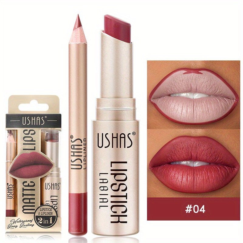 1set, 6 Color Matte Lipstick Lip Balm Liquid + Lip Liner Set, Velvet Nude Lip Gloss, Lip Care - U&MORE