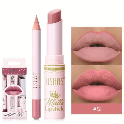 1set, 6 Color Matte Lipstick Lip Balm Liquid + Lip Liner Set, Velvet Nude Lip Gloss, Lip Care - U&MORE