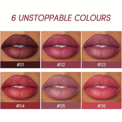1set, 6 Color Matte Lipstick Lip Balm Liquid + Lip Liner Set, Velvet Nude Lip Gloss, Lip Care - U&MORE