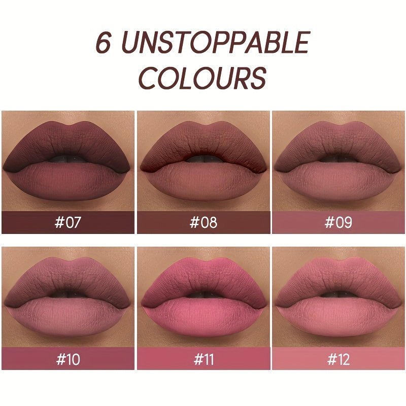 1set, 6 Color Matte Lipstick Lip Balm Liquid + Lip Liner Set, Velvet Nude Lip Gloss, Lip Care - U&MORE