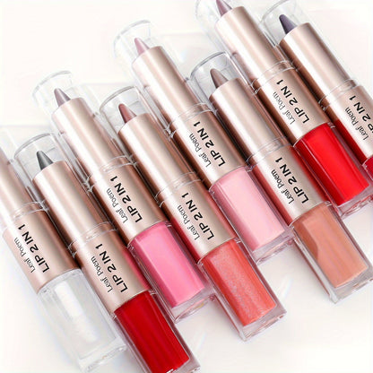 2 - in - 1 Lip Liner & Gloss Dual - Ended Lip Makeup - Matte & Glossy Lip Pencil with Mirror - like Lip Gloss - Long - Lasting Lip Liner & Glossy Finish - All - in - One Lip Cream - Dual - Ended Beauty Stick with Clear Cap - Perfect Gift for - U&MORE