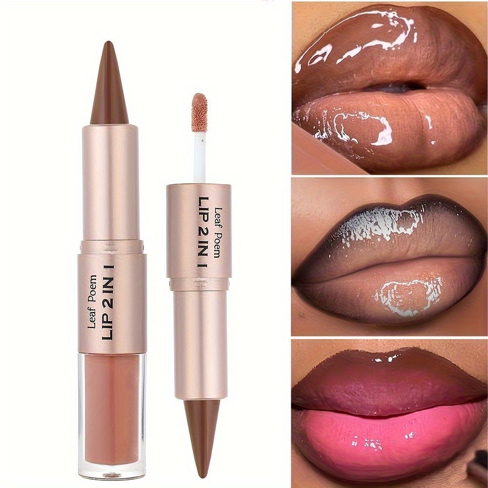 2 - in - 1 Lip Liner & Gloss Dual - Ended Lip Makeup - Matte & Glossy Lip Pencil with Mirror - like Lip Gloss - Long - Lasting Lip Liner & Glossy Finish - All - in - One Lip Cream - Dual - Ended Beauty Stick with Clear Cap - Perfect Gift for - U&MORE