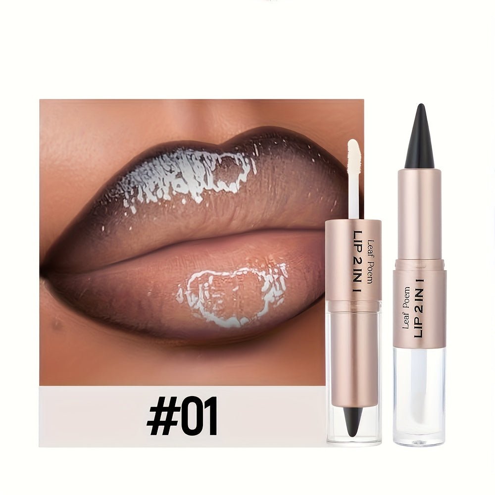 2 - in - 1 Lip Liner & Gloss Dual - Ended Lip Makeup - Matte & Glossy Lip Pencil with Mirror - like Lip Gloss - Long - Lasting Lip Liner & Glossy Finish - All - in - One Lip Cream - Dual - Ended Beauty Stick with Clear Cap - Perfect Gift for - U&MORE