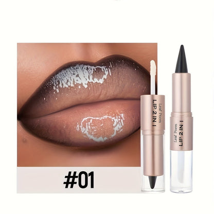 2 - in - 1 Lip Liner & Gloss Dual - Ended Lip Makeup - Matte & Glossy Lip Pencil with Mirror - like Lip Gloss - Long - Lasting Lip Liner & Glossy Finish - All - in - One Lip Cream - Dual - Ended Beauty Stick with Clear Cap - Perfect Gift for - U&MORE