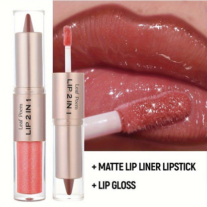 2 - in - 1 Lip Liner & Gloss Dual - Ended Lip Makeup - Matte & Glossy Lip Pencil with Mirror - like Lip Gloss - Long - Lasting Lip Liner & Glossy Finish - All - in - One Lip Cream - Dual - Ended Beauty Stick with Clear Cap - Perfect Gift for - U&MORE