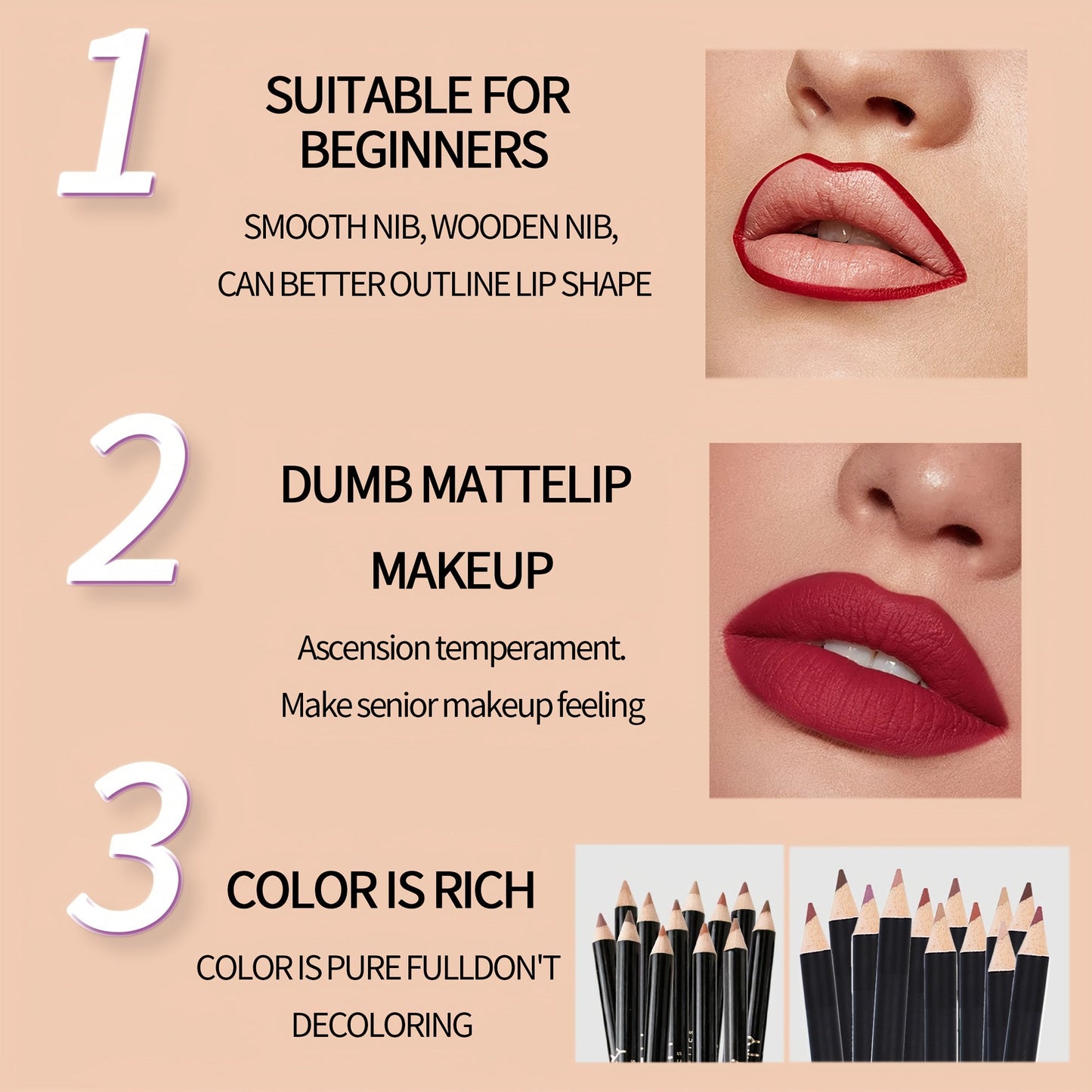 24pcs SHCOETY Matte Lip Pencil Set, Velvet Non - Stick Cup Lip Liner Duplicates, Mixed Color System, Long - Lasting Lipstick Contour Kit - U&MORE