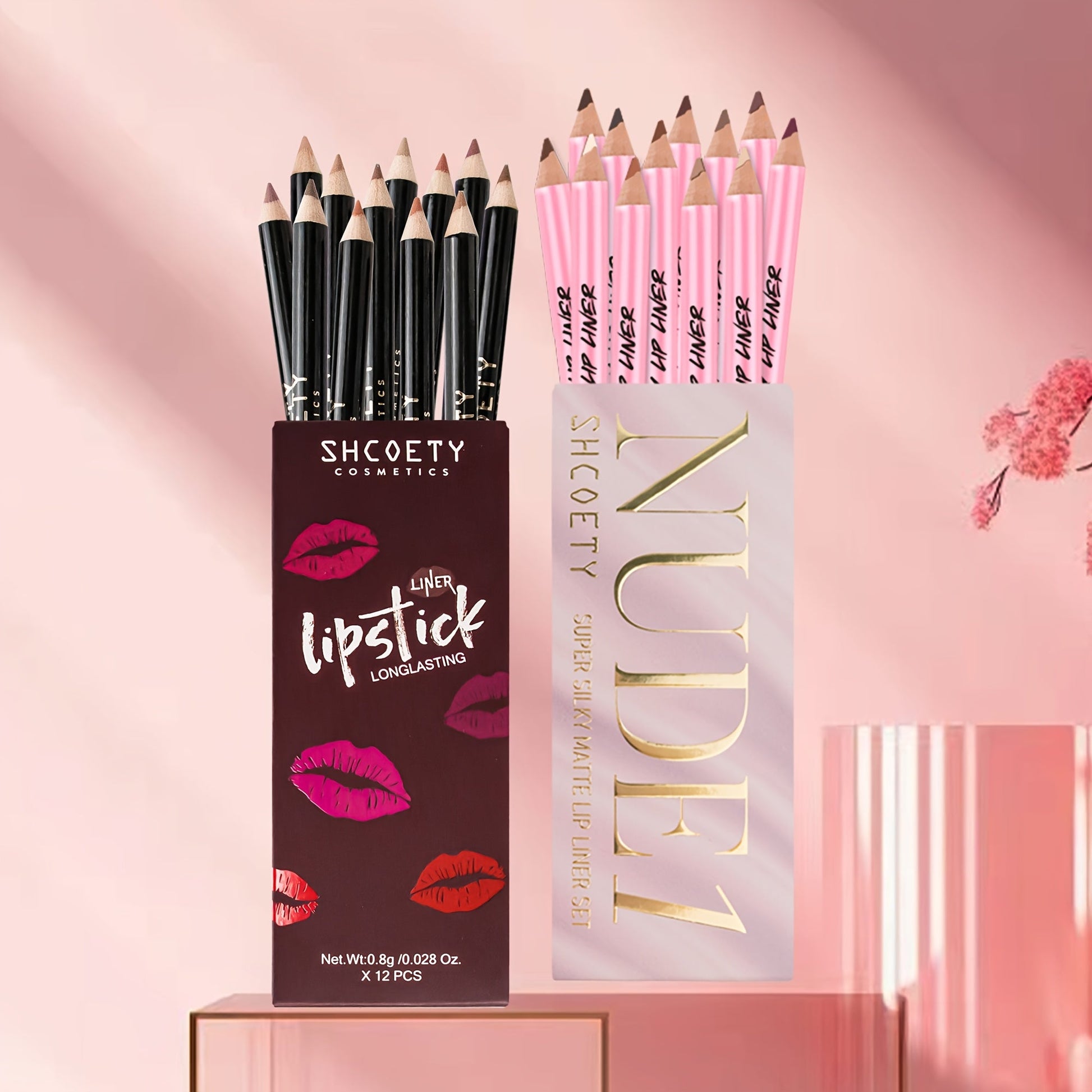 24pcs SHCOETY Matte Lip Pencil Set, Velvet Non - Stick Cup Lip Liner Duplicates, Mixed Color System, Long - Lasting Lipstick Contour Kit - U&MORE