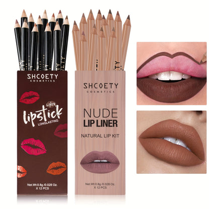 24pcs SHCOETY Matte Lip Pencil Set, Velvet Non - Stick Cup Lip Liner Duplicates, Mixed Color System, Long - Lasting Lipstick Contour Kit - U&MORE
