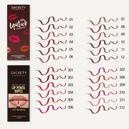 24pcs SHCOETY Matte Lip Pencil Set, Velvet Non - Stick Cup Lip Liner Duplicates, Mixed Color System, Long - Lasting Lipstick Contour Kit - U&MORE