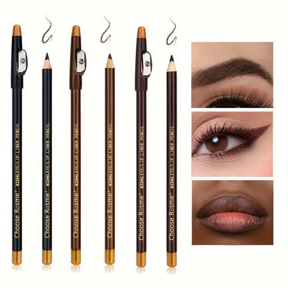 3pcs Chocolate & Rose Makeup Set: Dual - Use Eyebrow, Eyeliner & Lip Pencil in Black, Dark Coffee & Light Brown - Long - Lasting, Natural Look with Built - In Sharpener for All Skin Types, Makeup Accessories - U&MORE