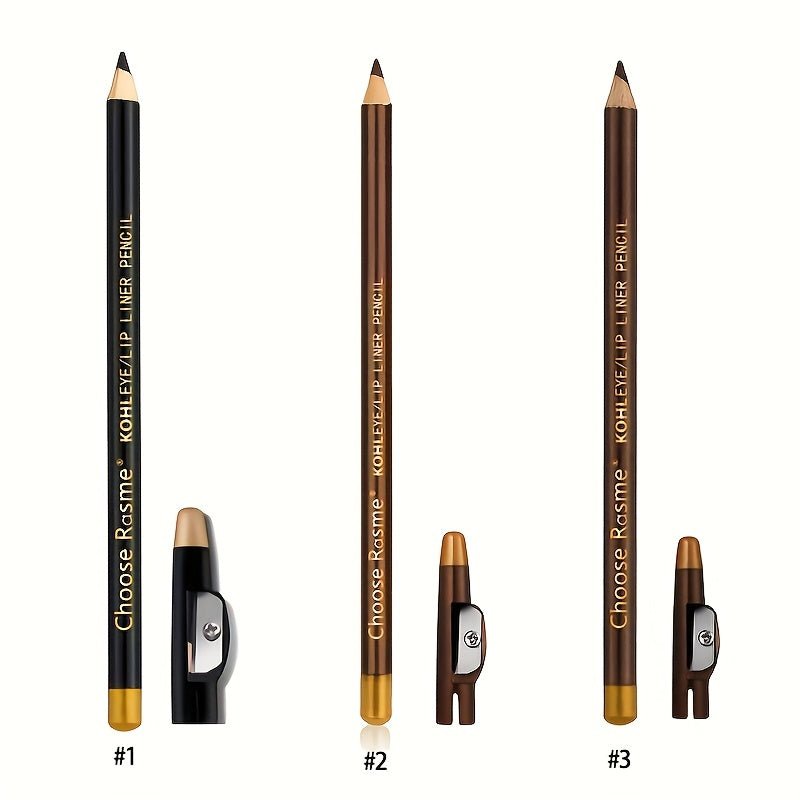 3pcs Chocolate & Rose Makeup Set: Dual - Use Eyebrow, Eyeliner & Lip Pencil in Black, Dark Coffee & Light Brown - Long - Lasting, Natural Look with Built - In Sharpener for All Skin Types, Makeup Accessories - U&MORE