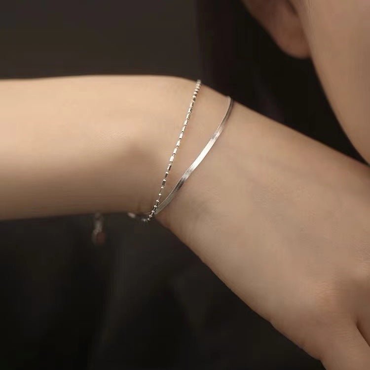 925 Silver - Plated Flat Snake Chain Double - Layer Bracelet For Women - U&MORE