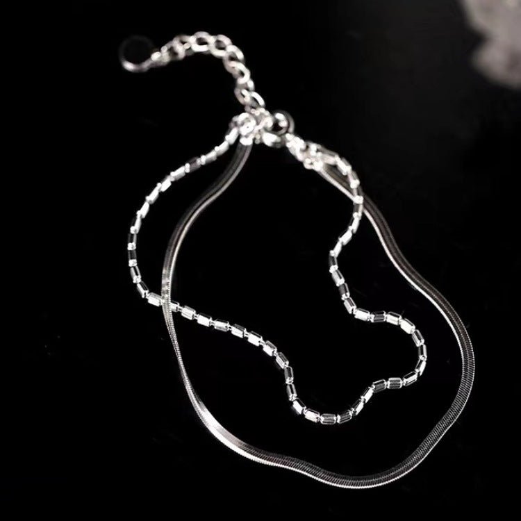 925 Silver - Plated Flat Snake Chain Double - Layer Bracelet For Women - U&MORE