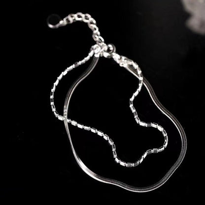 925 Silver - Plated Flat Snake Chain Double - Layer Bracelet For Women - U&MORE