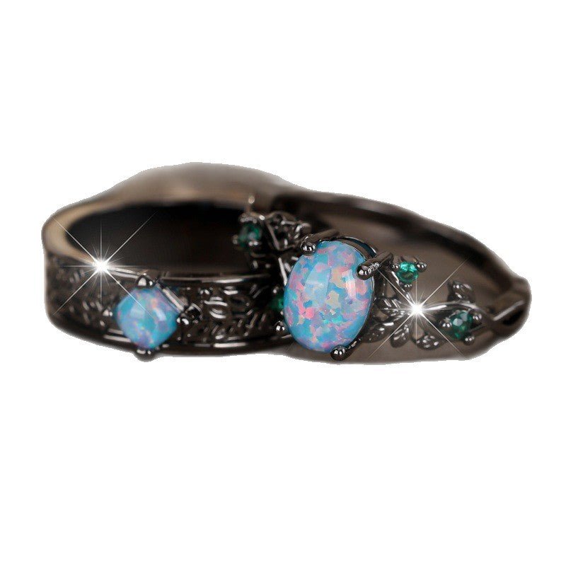 Black Gold Egg - shaped Blue Crystal Sand Ring Niche And Distinctive - U&MORE