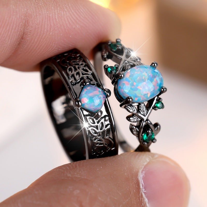 Black Gold Egg - shaped Blue Crystal Sand Ring Niche And Distinctive - U&MORE