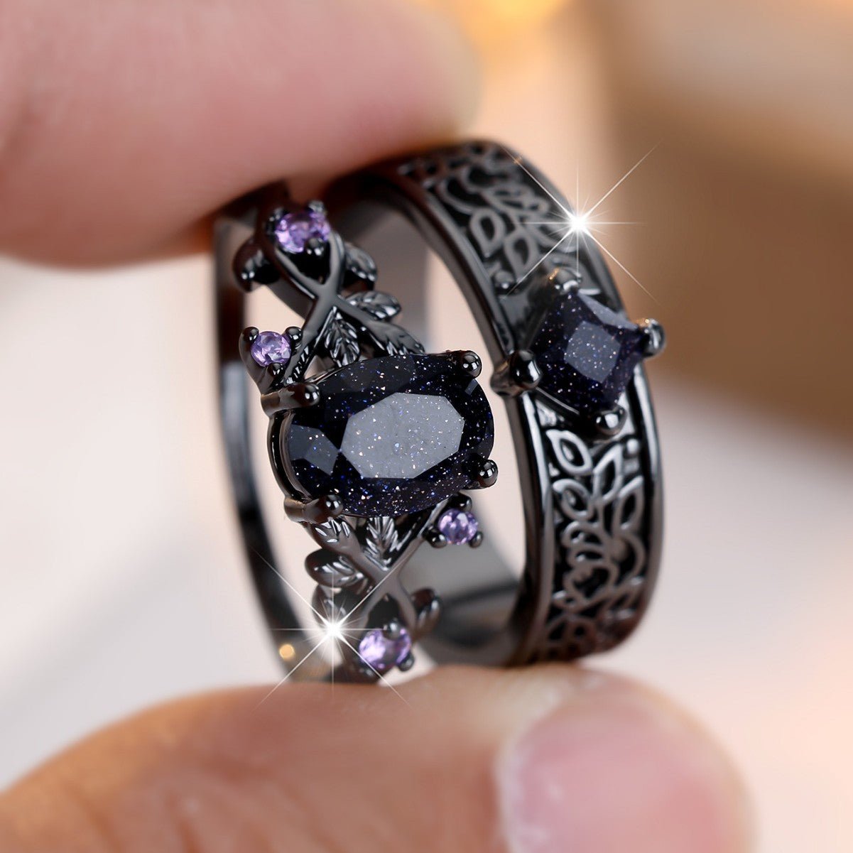 Black Gold Egg - shaped Blue Crystal Sand Ring Niche And Distinctive - U&MORE