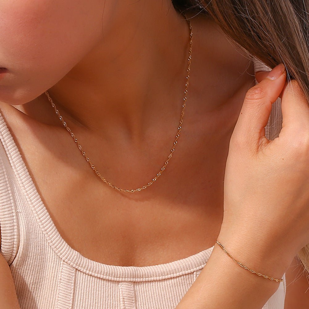 Clavicle Chain Stainless Steel Plated 18K Water Wave Chain Bracelet - U&MORE