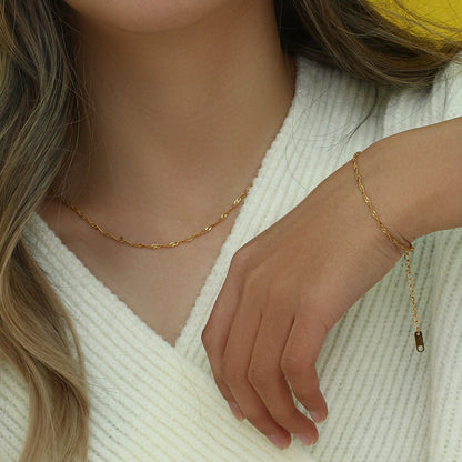 Clavicle Chain Stainless Steel Plated 18K Water Wave Chain Bracelet - U&MORE
