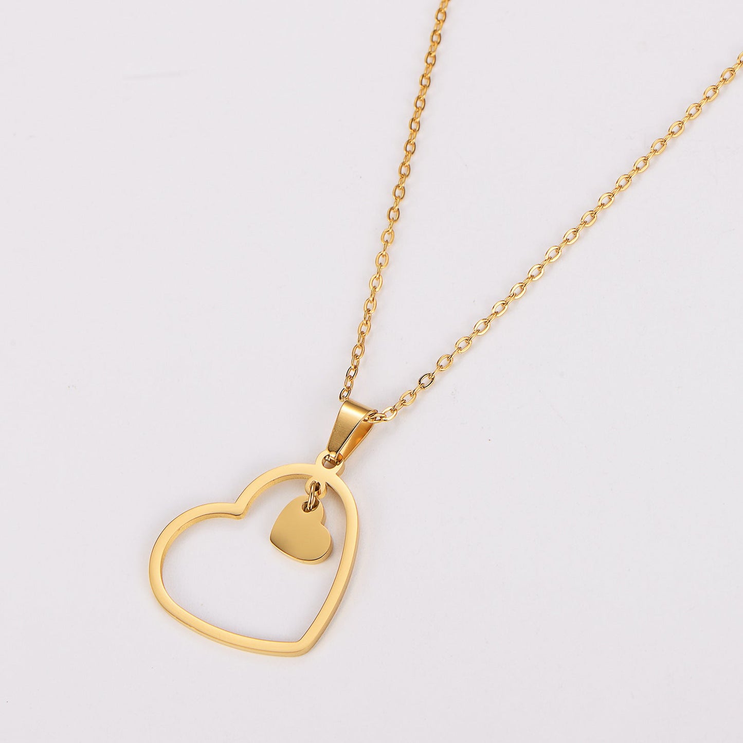 Double - heart Stainless Steel Minimalist Versatile Necklace - U&MORE