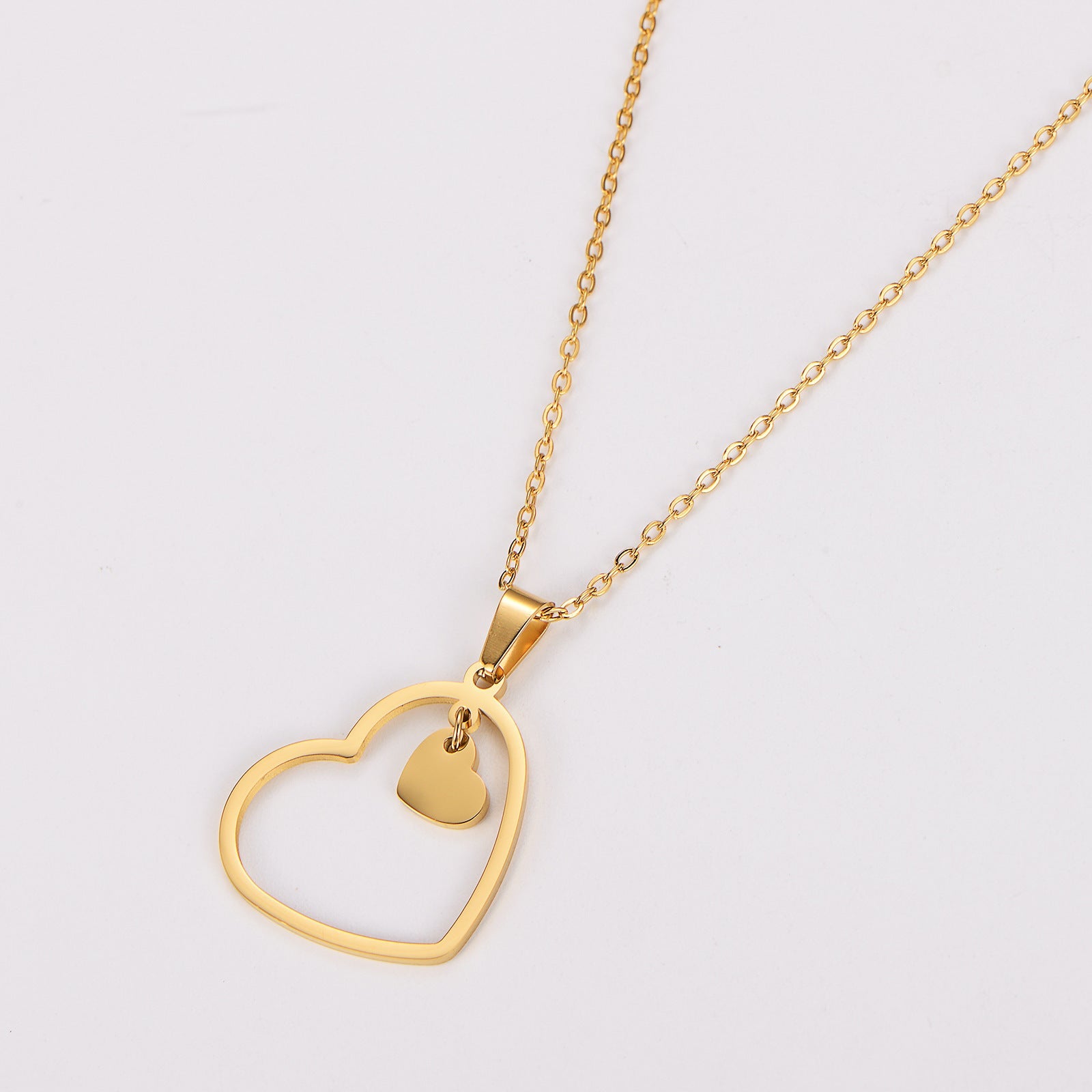 Double - heart Stainless Steel Minimalist Versatile Necklace - U&MORE