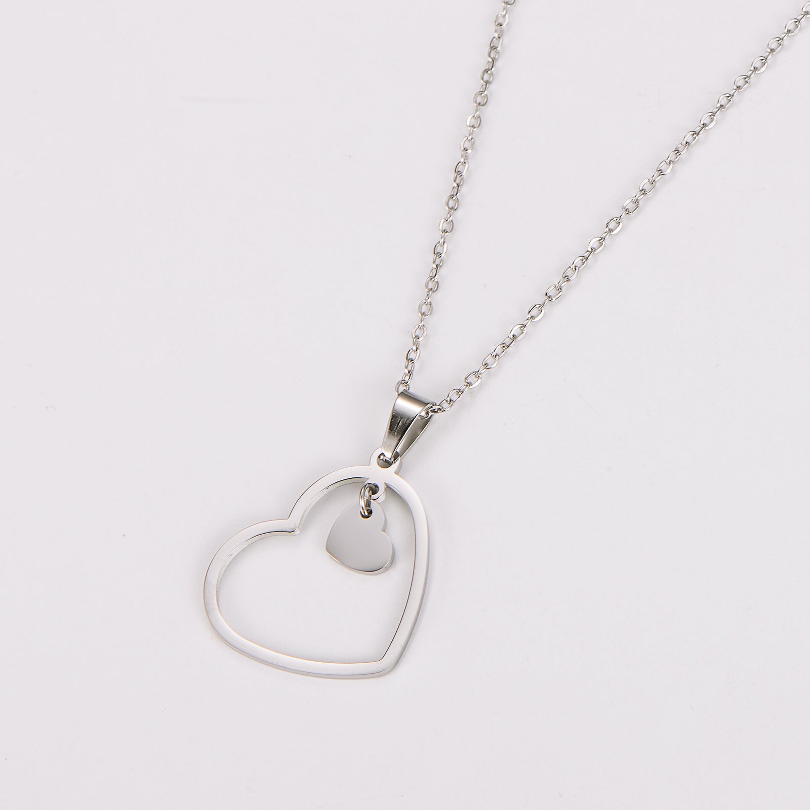 Double - heart Stainless Steel Minimalist Versatile Necklace - U&MORE