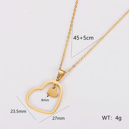 Double - heart Stainless Steel Minimalist Versatile Necklace - U&MORE