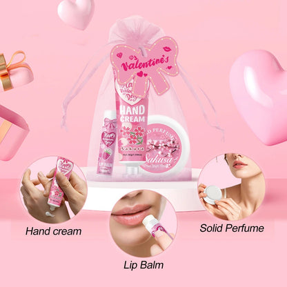 Gift sets 20PCS/box bulk thank you gifts assembly distribution lip balm hand cream perfume pink gift bag and bow card - U&MORE