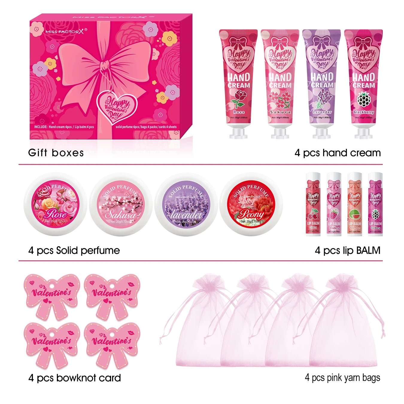 Gift sets 20PCS/box bulk thank you gifts assembly distribution lip balm hand cream perfume pink gift bag and bow card - U&MORE