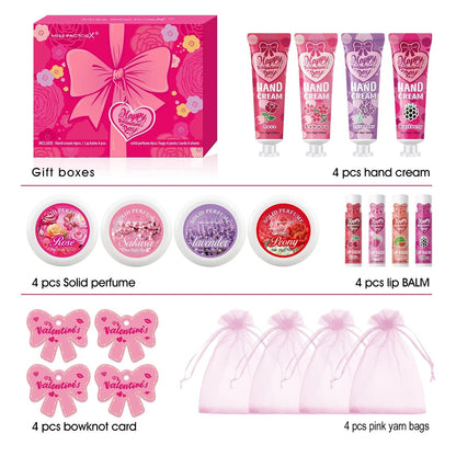 Gift sets 20PCS/box bulk thank you gifts assembly distribution lip balm hand cream perfume pink gift bag and bow card - U&MORE